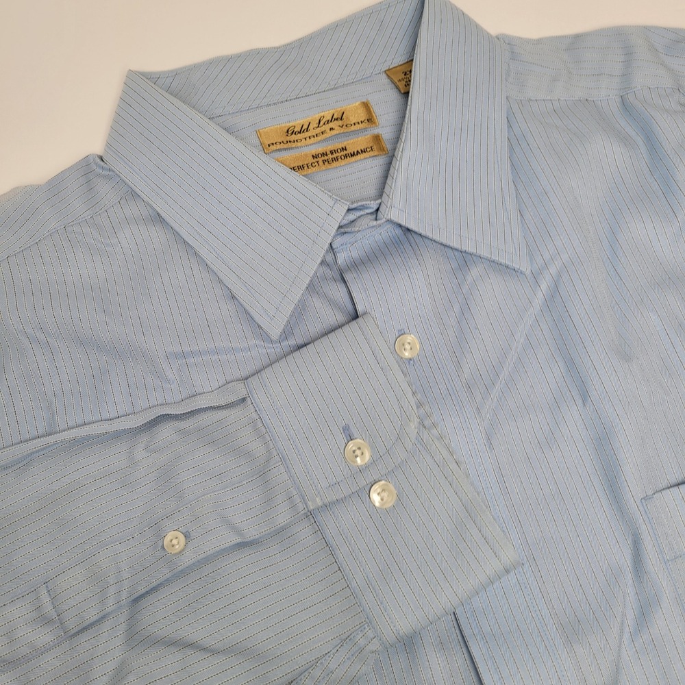 Roundtree & Yorke Shirt Mens 2X Blue Good Gold Label Non-Iron Pinstripe Cotton